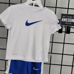 Nike Toddler 2-Piece Outfit - White Dri-FIT T-Shirt & Blue Shorts, Sizes 18-24M